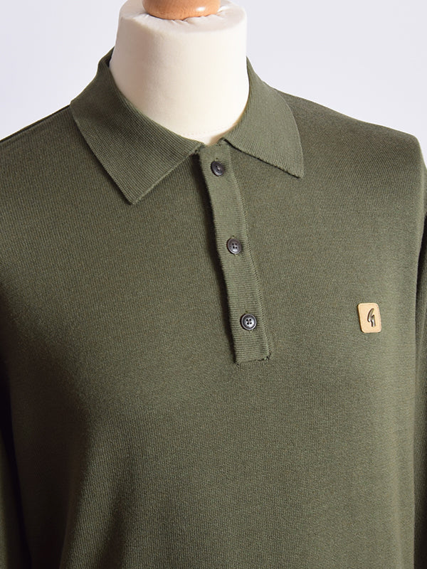 Gabicci Vintage Olive Long Sleeve Polo Shirt