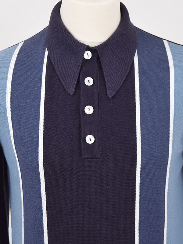 Ska & Soul Navy Front Stripe Spear Point Collar Polo Shirt