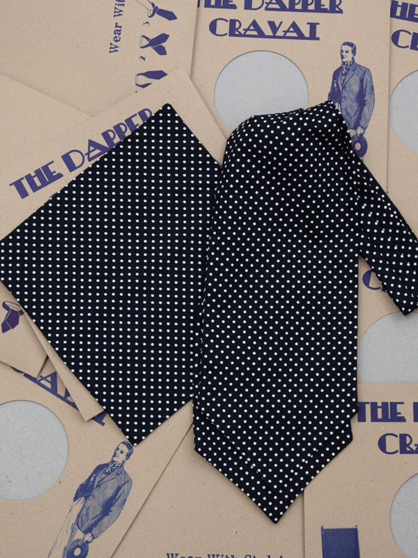 The Dapper Cravat Black & White Polka Dot Cravat & Handkerchief