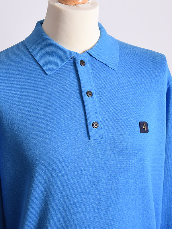 Gabicci Vintage Adriatic Blue Long Sleeve Polo Shirt