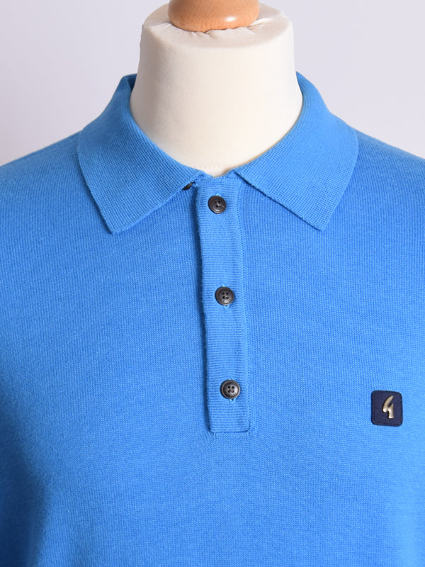 Gabicci Vintage Adriatic Blue Long Sleeve Polo Shirt