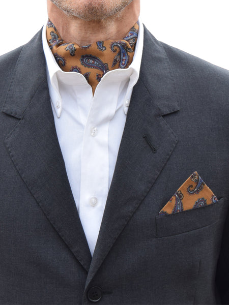 The Dapper Cravat Brown & Blue Paisley Cravat & Handkerchief