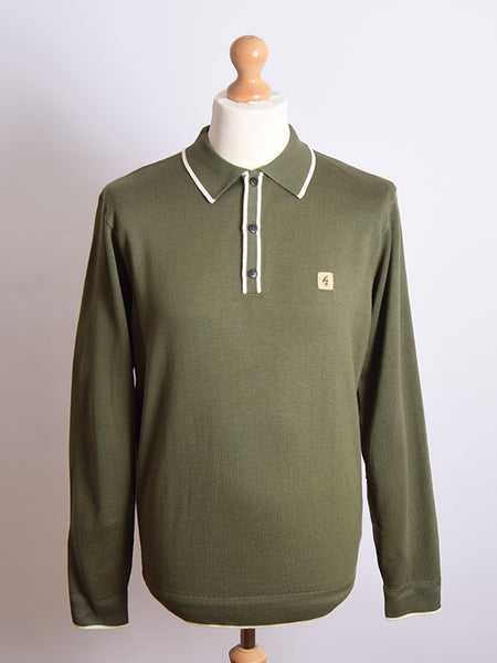 Gabicci Vintage Olive Tipped Polo Shirt