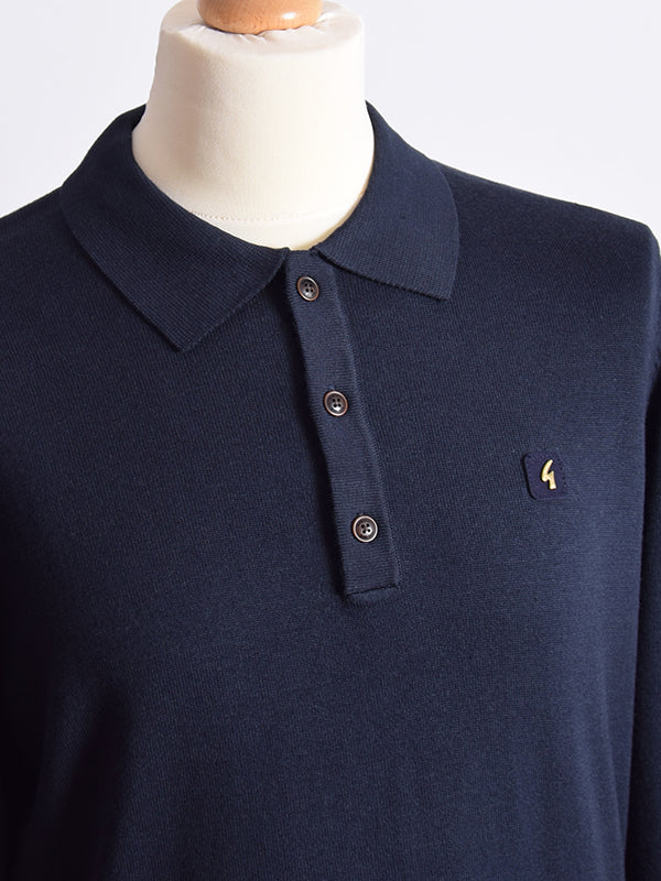 Gabicci Vintage Navy Long Sleeve Polo Shirt