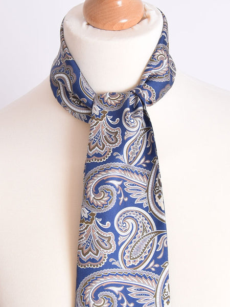Soho Scarves Navy & Fawn-Brown Paisley Silk  Aviator Scarf