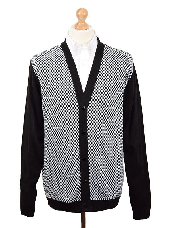 Relco Black & White Chequerboard Cardigan