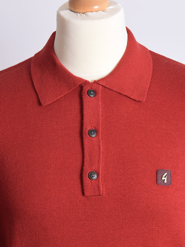 Gabicci Vintage Rosso Red Long Sleeve Polo Shirt