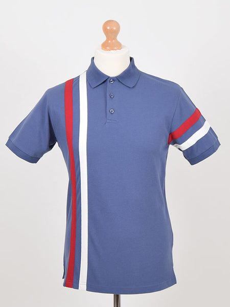 Ska & Soul Dark Blue Twin Stripe Pique Polo Shirt