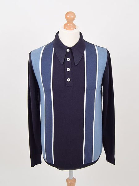 Ska & Soul Navy Front Stripe Spear Point Collar Polo Shirt