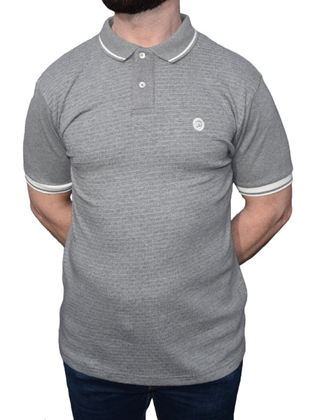 Trojan Records Melange Grey Self-Check Front Polo Shirt