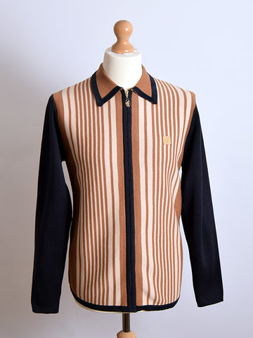 Gabicci Vintage Navy Front Stripe Zip Cardigan